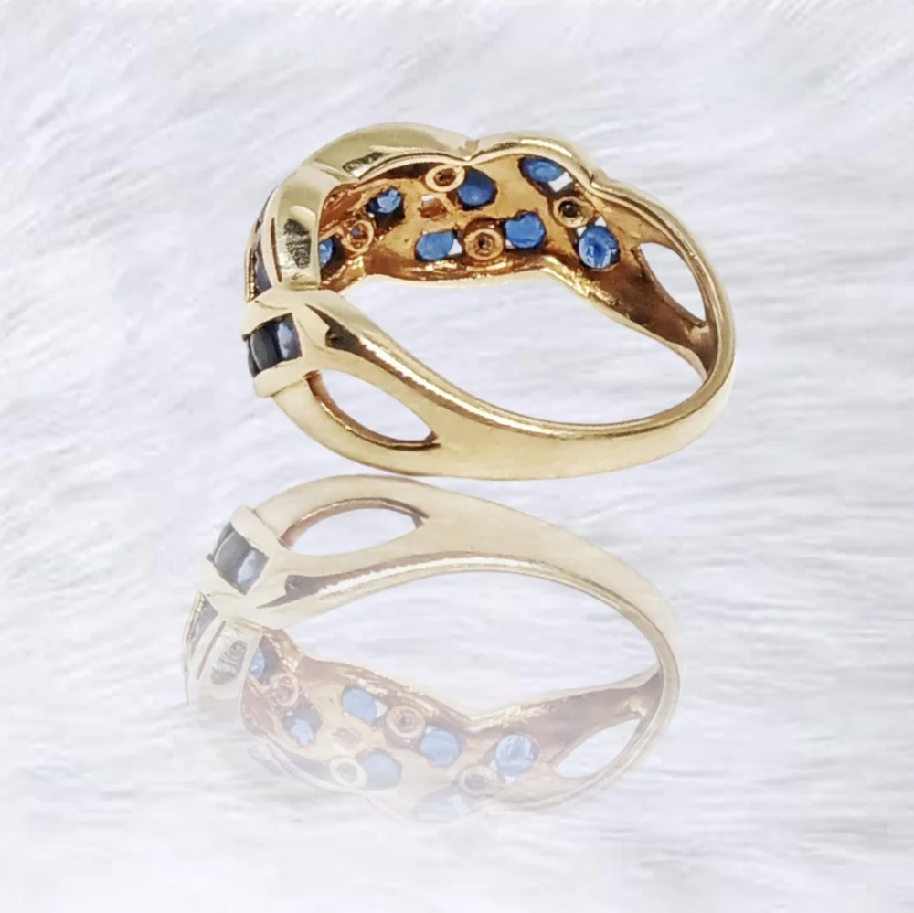 JBNI 14K Yellow Gold Blue Sapphire Channel-Set Designer Ring – Size 6